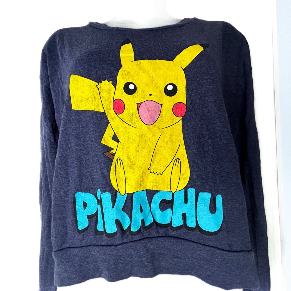 Pokemon Dark Blue Cropped Shirt‎ w/Pikachu Logo Medium